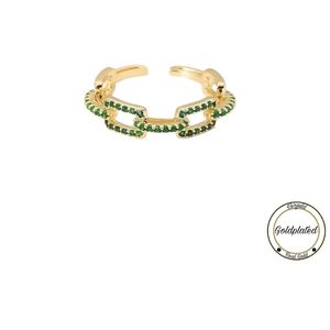 Borasi Green Chain Zirkonia Ring | 18k Goldplated | Groen | Vrouwen Ringen | Dames Sieraden | Vrouwen Sieraden | Meest Verkochte Sieraden | Cadeau Voor Haar | Moederdag Cadeautje