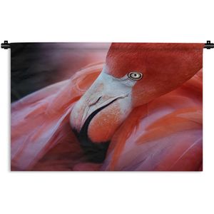 Wandkleed Flamingo  - Close-up van een flamingo Wandkleed katoen 180x120 cm - Wandtapijt met foto XXL / Groot formaat!