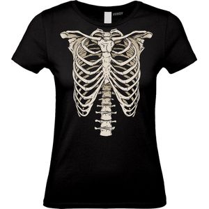 Dames t-shirt Skelet | Carnavalskleding dames | Carnaval Kostuum | Foute Party | Zwart Dames | maat L