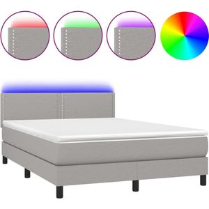 VidaXL Boxspring met Matras en LED Stof Lichtgrijs 140x200 cm