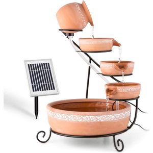 Blumfeldt Empoli fontein voor buiten - Terracotta tuinfontein met 5 trappen - Werkt op zonne-energie - 200 l/h pomp - Inclusief ledverlichting