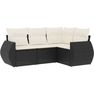 vidaXL Loungeset - 4-delig - Poly Rattan - Zwart Loungeset - Tuinset - PE-rattan - Outdoor Furniture - Tuinmeubels