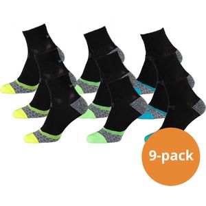 Xtreme Sockswear Hardloop Sokken - 9 paar - Multi Black Running Socks - Maat 45/47