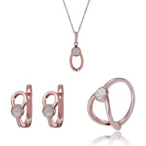 Orphelia SET-7439/56 - Juwelenset: Ketting + Oorbellen + Ring - 925 Zilver Rosé - Zirkonia - 42 cm / Ringmaat 56