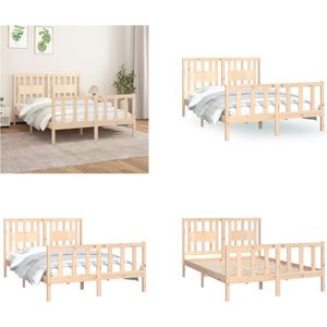 vidaXL Bedframe met hoofdbord massief grenenhout 140x200 cm - Bedframe - Bedframes - Bed - Bedombouw