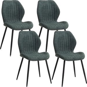 Eetkamerstoelen set van 4 - Rugleuning - Fauteuil - Woonkamerstoelen - Kuipstoelen - Comfi Linnen Stof - Gewatteerde zitting - Metalen poten - Groen