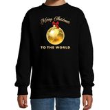 Bellatio Decorations kersttrui/sweater voor kinderen - Merry Christmas - wereld - zwart - Kerstdiner 122/128