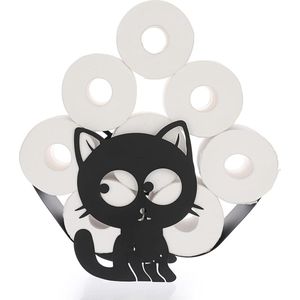Metalen toiletpapierrolhouder - matzwarte toiletpapierhouder in dierenstijl - vrijstaande en wandmontage toiletpapier opslagcontainer - badkamer huis keuken toilet - kat