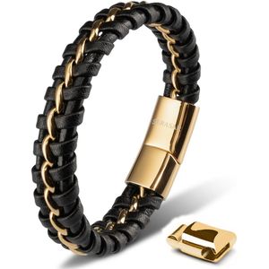 SERASAR Jongens Lederen Armband [Joy] - Goud 17cm - Tienersieraden met Doos