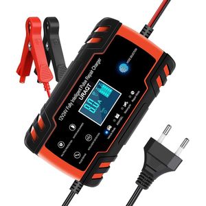 Auto Acculader - 8A, geschikt voor 12V/24V, volledig automatisch en intelligent onderhoudsladen. Voorzien van een LCD-scherm. Ideaal voor het opladen van accu's van auto's, boten, motorfietsen, evenals lithium en loodzuur accu's
