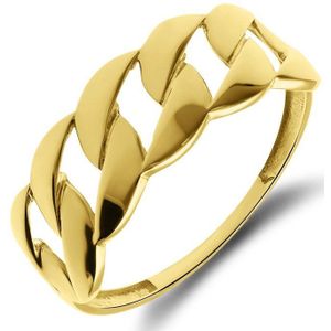 Lucardi Dames 14 karaat geelgouden ring met gourmet schakel - Ring - 14 Karaat Goud - Goud - 16 / 50 mm