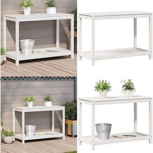vidaXL Oppottafel met schap 108x50x75 cm massief grenenhout wit - Oppottafel - Oppottafels - Tuinwerktafel - Ompottafel