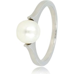 My Bendel - Ring zilver met grote witte parel - Zilveren aanschuifring met grote witte parel - Met luxe cadeauverpakking