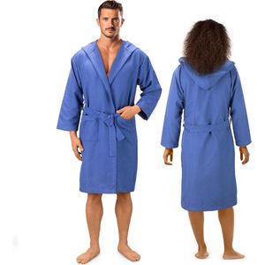 Badjas, ochtendjas, uniseks, zachte reisbadjas, saunajas, microvezel badjas voor dames en heren, licht, in verschillende kleuren en maten, blauw