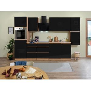 Goedkope keuken 330  cm - complete keuken met apparatuur Lorena  - Eiken/Zwart - soft close - keramische kookplaat - vaatwasser - afzuigkap - oven  - spoelbak