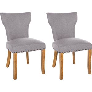 CLP Zadar Set van 2 eetkamerstoelen - Klassiek - Houten stoel - Zonder armleuning - Stof - grijs antiek licht