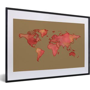 Fotolijst incl. Poster - Wereldkaart - Rood - Waterverf - 60x40 cm - Posterlijst