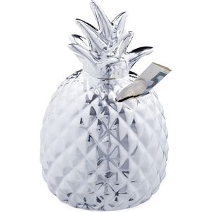 Relaxdays spaarpot ananas - spaarvarken - zilver - afsluitbare spaarpot - met slot