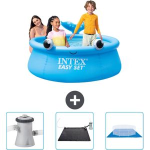 Intex Rond Opblaasbaar Easy Set Zwembad - 183 x 51 cm - Blauw - Walvis - Inclusief Zwembadfilterpomp - Solar Mat - Grondzeil