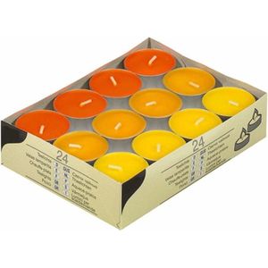 Theelichten/Waxinelichtjes in 3 kleuren geel/oranje - inhoud: 48 stuks