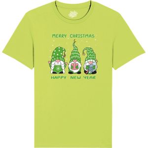 Christmas Gnomies Groen - Foute kersttrui kerstcadeau - Dames / Heren / Unisex Kerst Kleding - Grappige Feestdagen Outfit - Kinder T-Shirt - Appel Groen - Maat 12 jaar