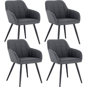 Rootz Set van 4 eetkamerstoelen - keukenstoelen - moderne zitplaatsen - ergonomisch ontwerp - ademend linnen - vloerbescherming - 49 cm x 43 cm x 81 cm