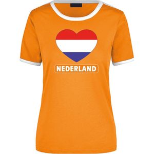 Holland oranje / wit ringer t-shirt Nederland vlag in hart voor dames L