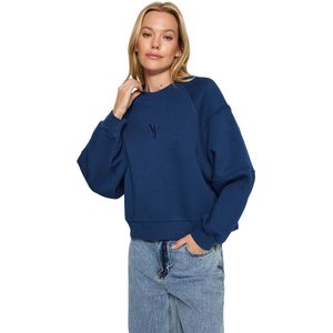 Trendyol Stone-Sweatshirt Met Ronde Hals, Normale Pasvorm, Geborduurd En Dikke Binnenkant, Fleece Gebreid Twoaw24Sw00199