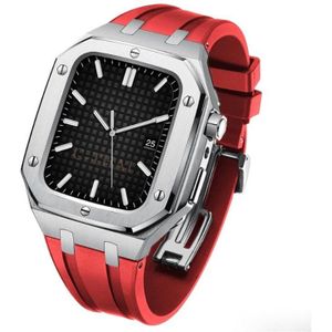 Luxe Apple Watch zilver Case - rood 45mm