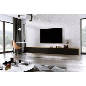Meubel Square - TV meubel DIAMOND - Eiken / Mat Zwart - 300cm (2x150cm) - Hangend TV Kast