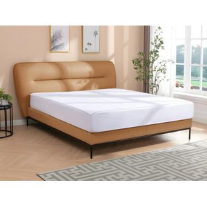 Vente-unique Bed 160 x 200 cm - Leer - Camelkleurig - JODALA L 214 cm x H 112 cm x D 235 cm