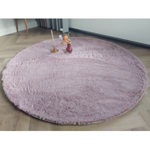 Tapijt direct- Rabbit fur karpet Roze - 133 cm rond, super zacht- woonkamer - slaapkamer- karpet voor onder de kerstboom- huiselijke sfeer