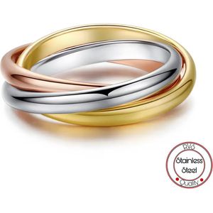 Borasi Tricolor Ring | 18 mm | Rose | Zilver | Goud | Tricolor | Dames Ring | Vrouwen Cadeau | Moederdag | Moederdag cadeau | Moederdag Cadeautje