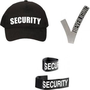 Zwarte security pet / cap met beveiligingsembleem en polsbandje voor volwassenen - verkleedkleding / carnaval outfit