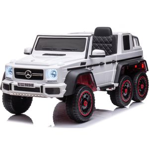 Mercedes G63 6X6 AMG 12V Elektrische Kinderauto, Accu auto voor kinderen met rubberen banden en lederzitje en afstandsbediening Wit