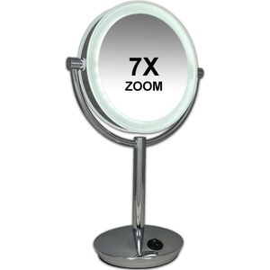 Metalen verlichte Make-up LED Spiegel CHROOM of (zwart) 7X of (10x) vergroting 19cm doorsnee, inclusief 4x AA batterijen en USB stroomkabel