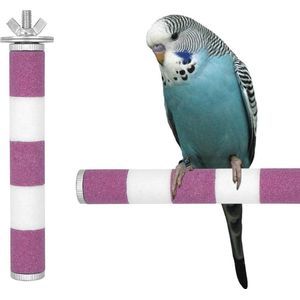Papegaaibaars, 15 cm roze en witte vogelbaarsstandaard voor vogels, papegaaien, parkieten, parkieten, valkparkieten, dwergpapegaaien, kooi, pootslijpspeelgoed