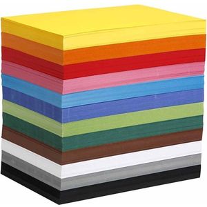 Gekleurd karton, A4, 210x297 mm, 180 gr, diverse kleuren, 1200div vellen/ 1 doos | Knutselpapier | Knutselkarton