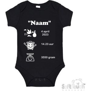 100% katoenen Romper met naam & geboortegegevens Unisex/Meisje/Jongen Katoen Zwart/wit Maat 56/62