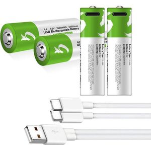 Oplaadbare Li-ion AA Batterijen 1.5V 2600 mWh met 4in1 USB-C Kabel - Duurzame Keuze - Lithium AA batterij - 4 stuks