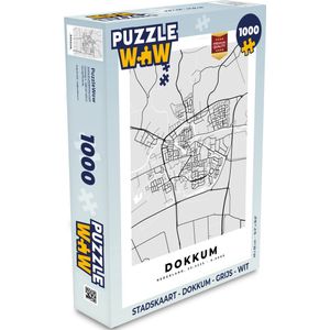 Puzzel Stadskaart - Dokkum - Grijs - Wit - Legpuzzel - Puzzel 1000 stukjes volwassenen - Plattegrond