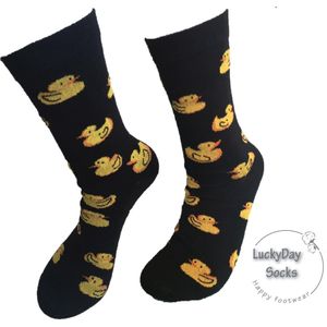Verjaardag cadeautje voor hem  - Eend Sokken - Leuke sokken - Vrolijke sokken - Luckyday Socks - Sokken met tekst - Aparte Sokken - Socks waar je Happy van wordt - Maat 42-47