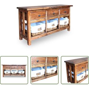 The Living Store Houten Dressoir - 100 x 30 x 50 cm - 3 lades en 3 verwijderbare manden - Handgemaakt