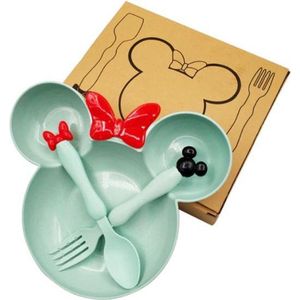 3 stuks set babyvoeding cartoon gerechten tarwe servies- Groen babyvoeding set