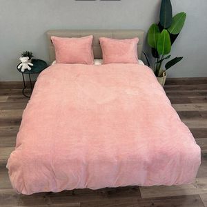 Dekbedovertrek Fluffy Teddy Fleece Roze - 1-persoons 140 x 200/220 cm + 1 Kussensloop - Pluche Dekbedovertrek - Fluffy Dekbedovertrek - Super Zacht