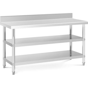 Royal Catering RVS tafel met opstaande rand - 150 x 60 x 16.5 cm - 226 kg - 2 planken - Royal Catering