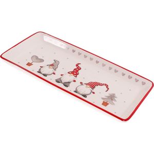 Rechthoekige Kabouter Kerst Dienblad - Serveerblad voor Kerstdiner - Wave Design - Platte Schaal voor Salade Pasta Kaas Voorgerecht Steak.