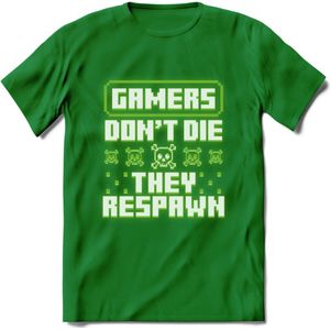 Gamers don't die pixel T-shirt | Neon Groen | Gaming kleding | Grappig game verjaardag cadeau shirt Heren – Dames – Unisex | - Donker Groen - XXL