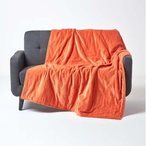 Homescapes Gewatteerde fluwelen deken oranje - katoenen fluwelen sprei, 125x150 cm