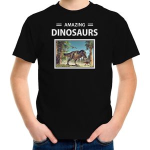 Dieren foto t-shirt T-rex dino - zwart - kinderen - amazing dinosaurs - cadeau shirt Tyrannosaurus Rex dinosaurus liefhebber - kinderkleding / kleding 158/164
